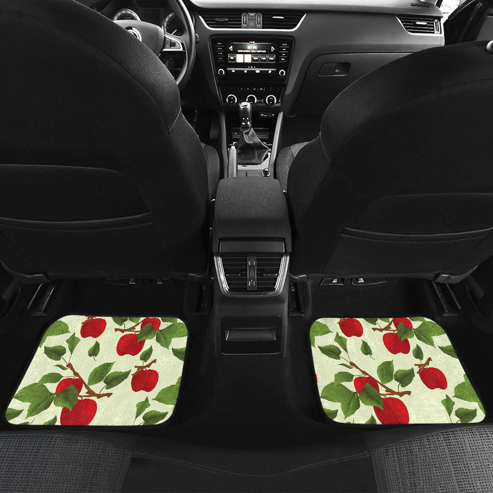 Red Apples Leaves Pattern Front And Back Car Mats
