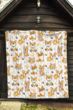 Cute Dog Corgi Striped Background Pattern Premium Quilt