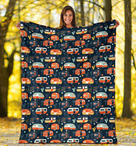 Camper Van Pattern Print Design 05 Premium Blanket