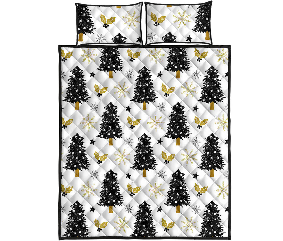 Christmas tree holly snow star pattern Quilt Bed Set