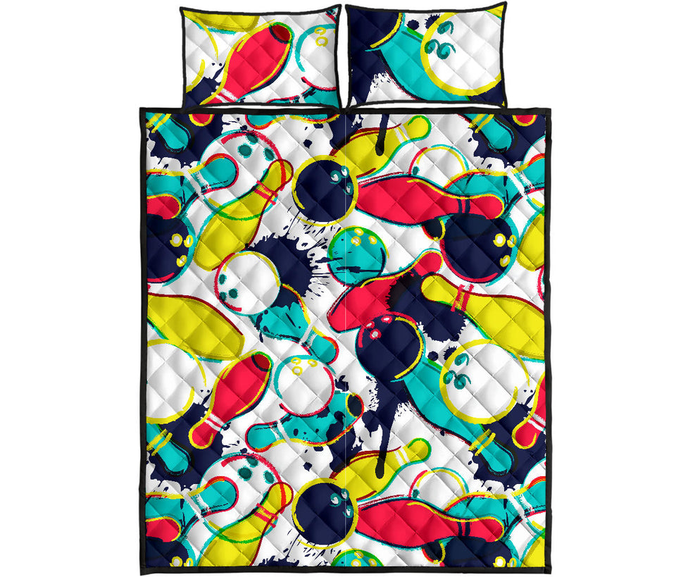 watercolor bowling ball pins Quilt Bed Set