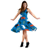 Colorful Rhino Pattern Sleeveless Midi Dress