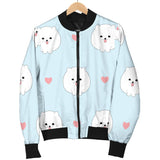 White Cute Pomeranian Pattern Women'S Bomber Jacket