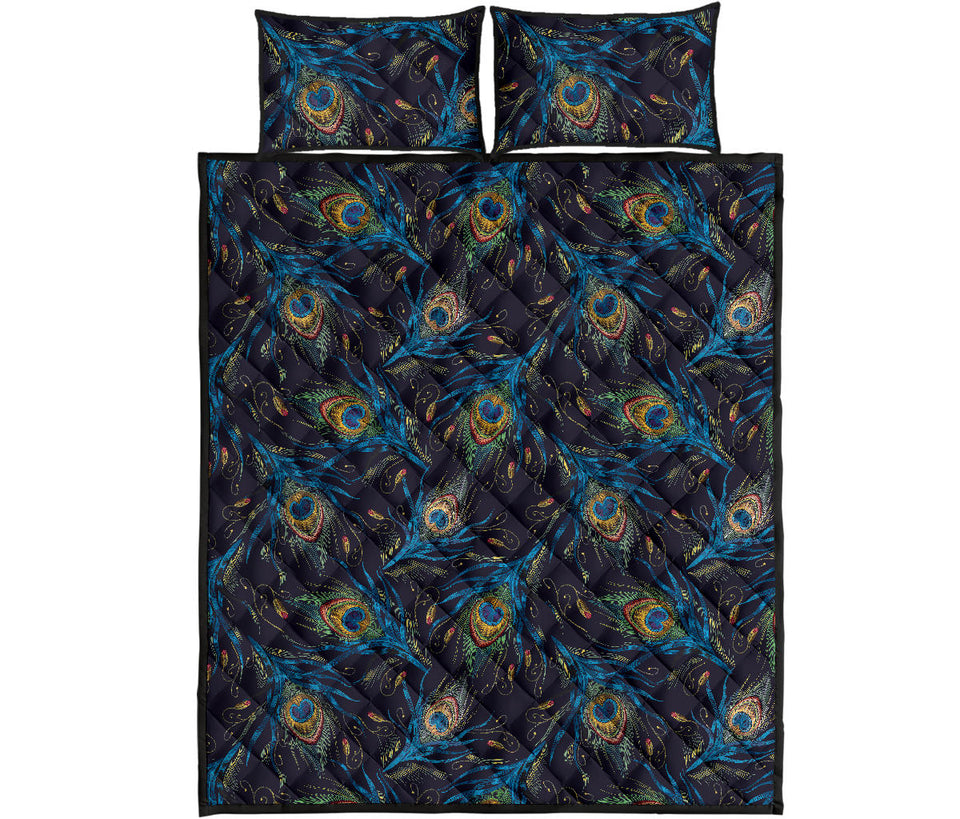 Beautiful peacock feather pattern Quilt Bed Set