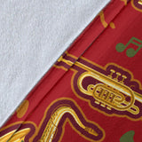 Saxophone Cornet Pattern Red Background Premium Blanket