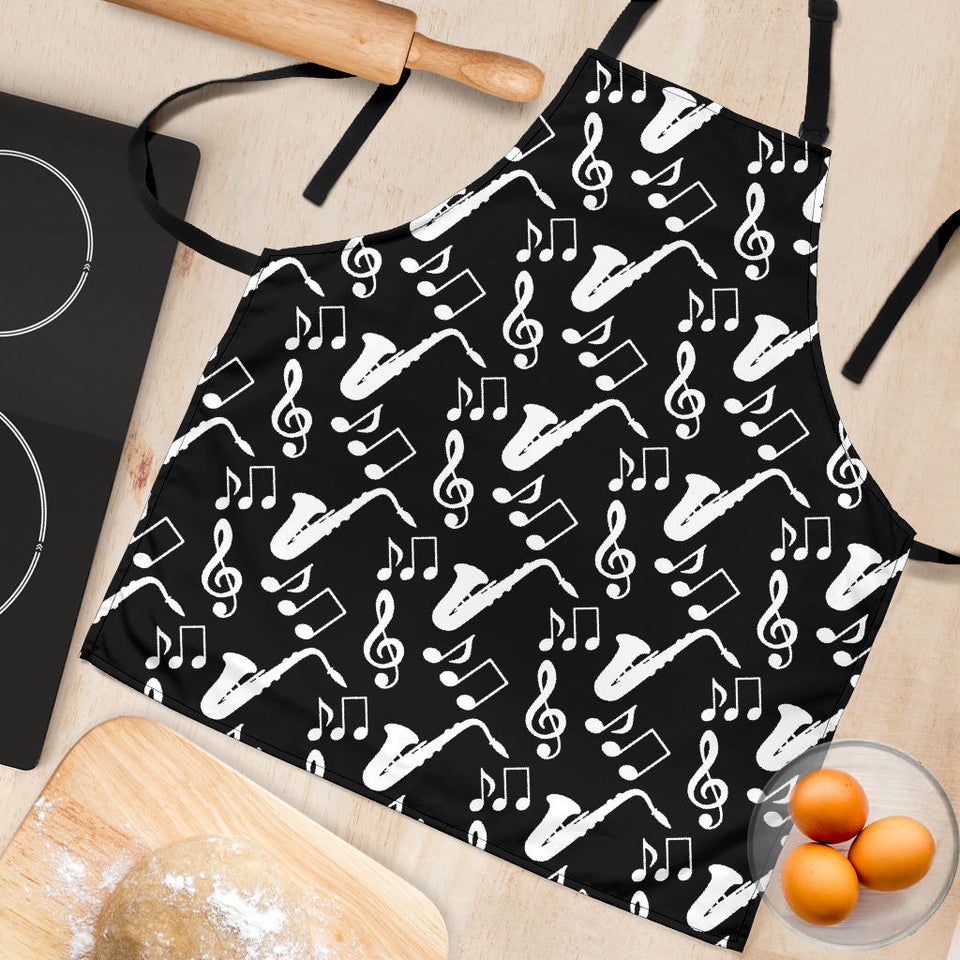 Saxophone Music Notes Treble Clef Black White Theme Adjustable Apron