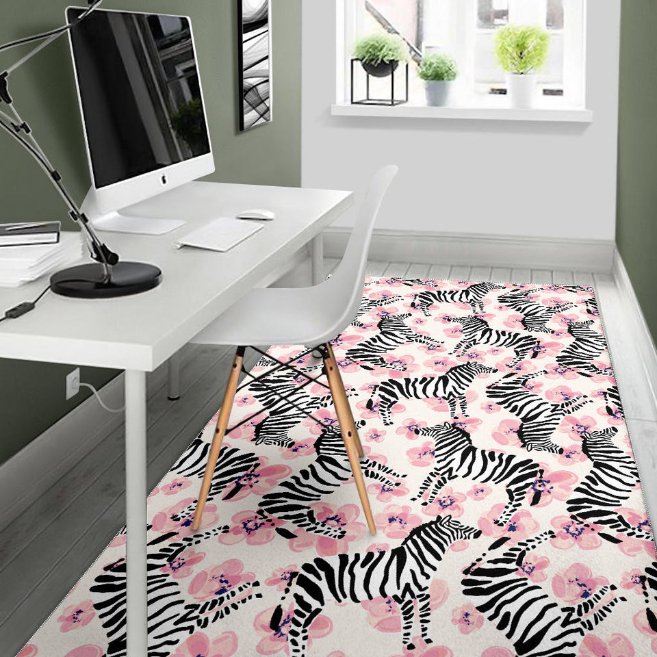 Zebra Pink Flower Background Area Rug