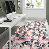 Zebra Pink Flower Background Area Rug