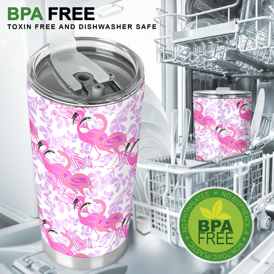Pink Flamingo Flower Pattern Tumbler
