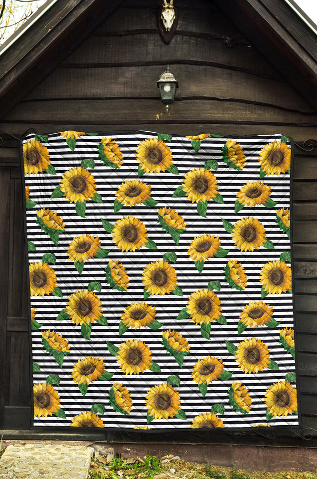 Sunflowers Ribbon Background Premium Quilt