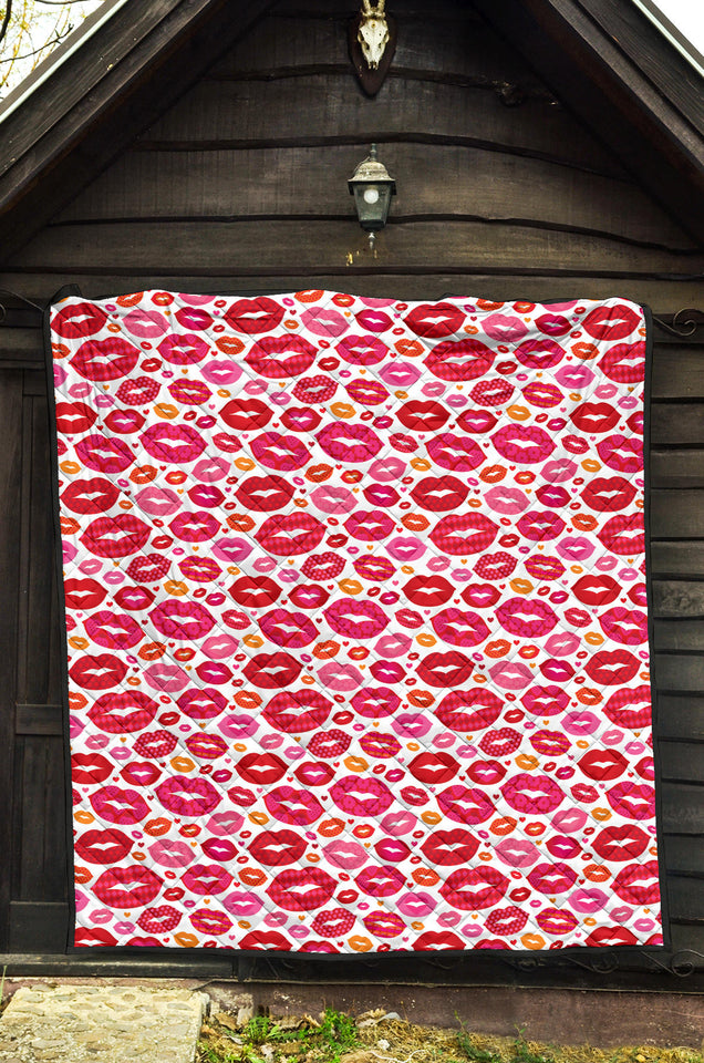 Lips Pattern Print Design 01 Premium Quilt