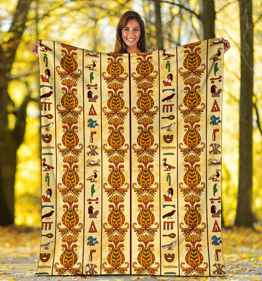 Egypt Hieroglyphics Pattern Print Design 04 Premium Blanket