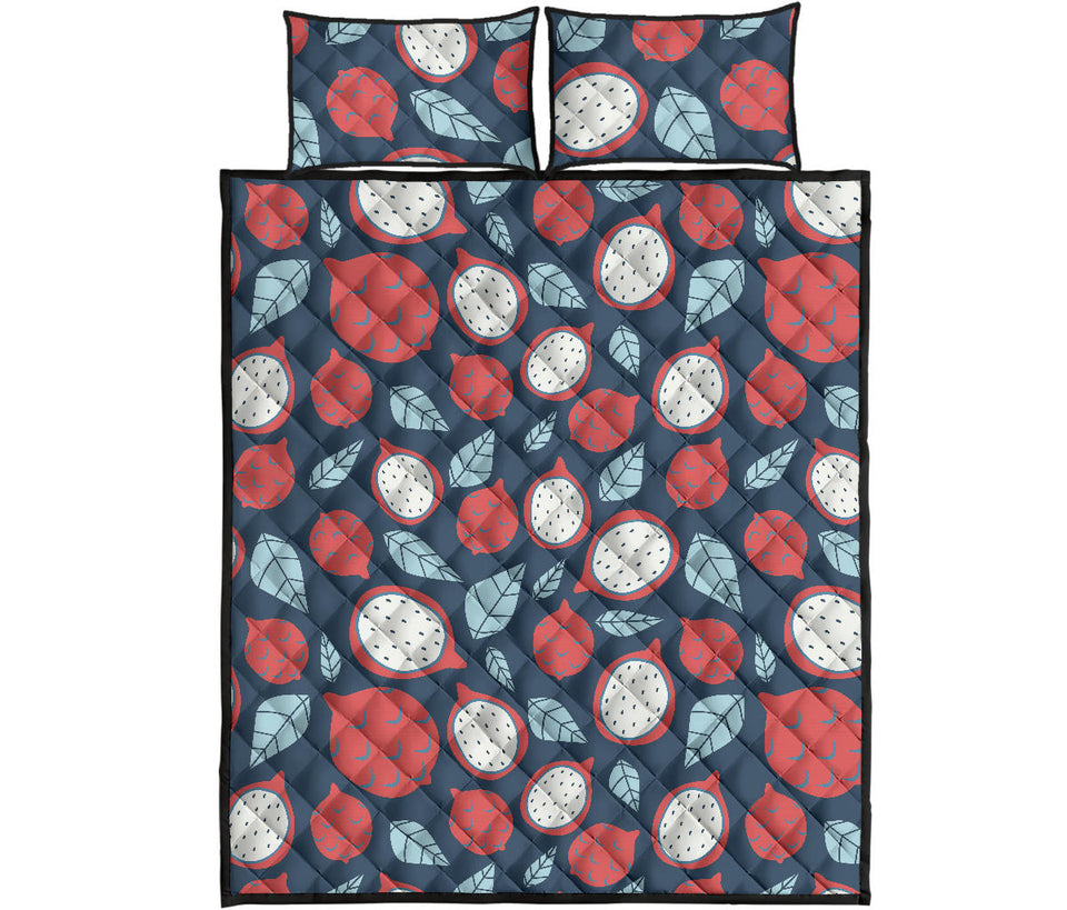dragon fruits dark blue background Quilt Bed Set