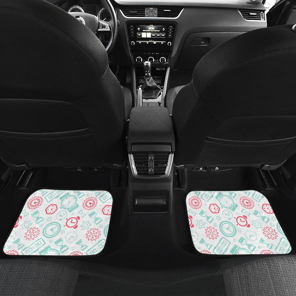 Clock Time Pattern Blackground Front And Back Car Mats