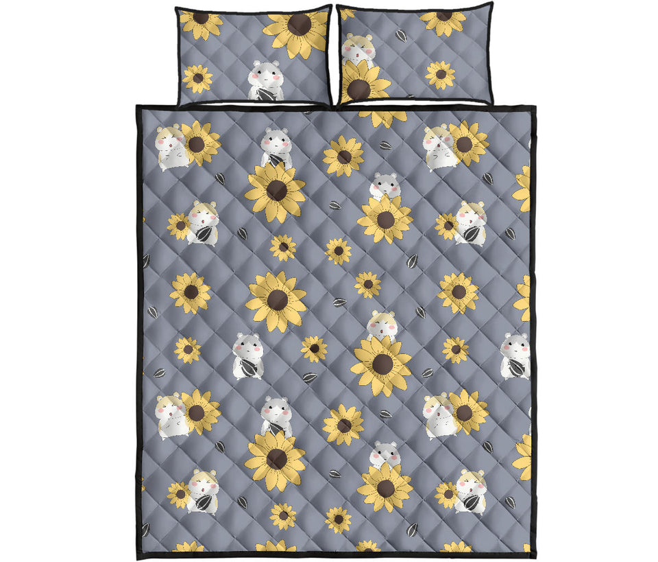 Cute hamster sunflower pattern background Quilt Bed Set