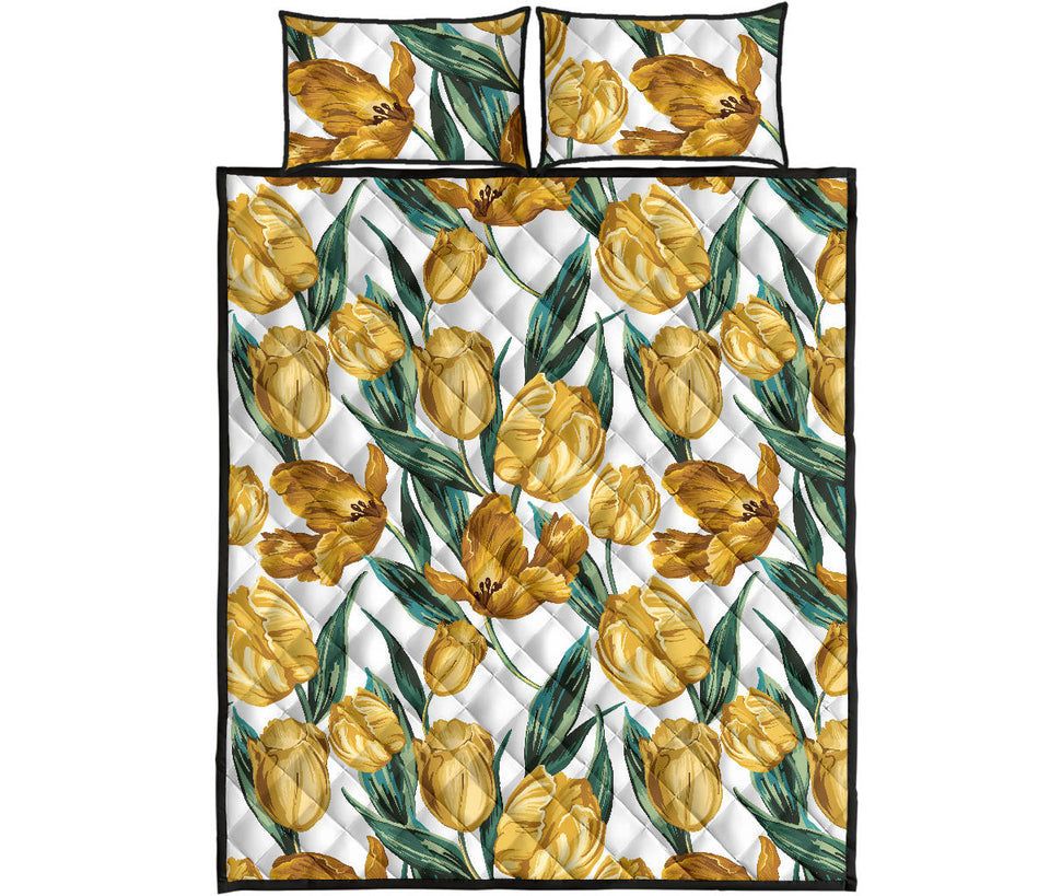 yellow tulips pattern Quilt Bed Set