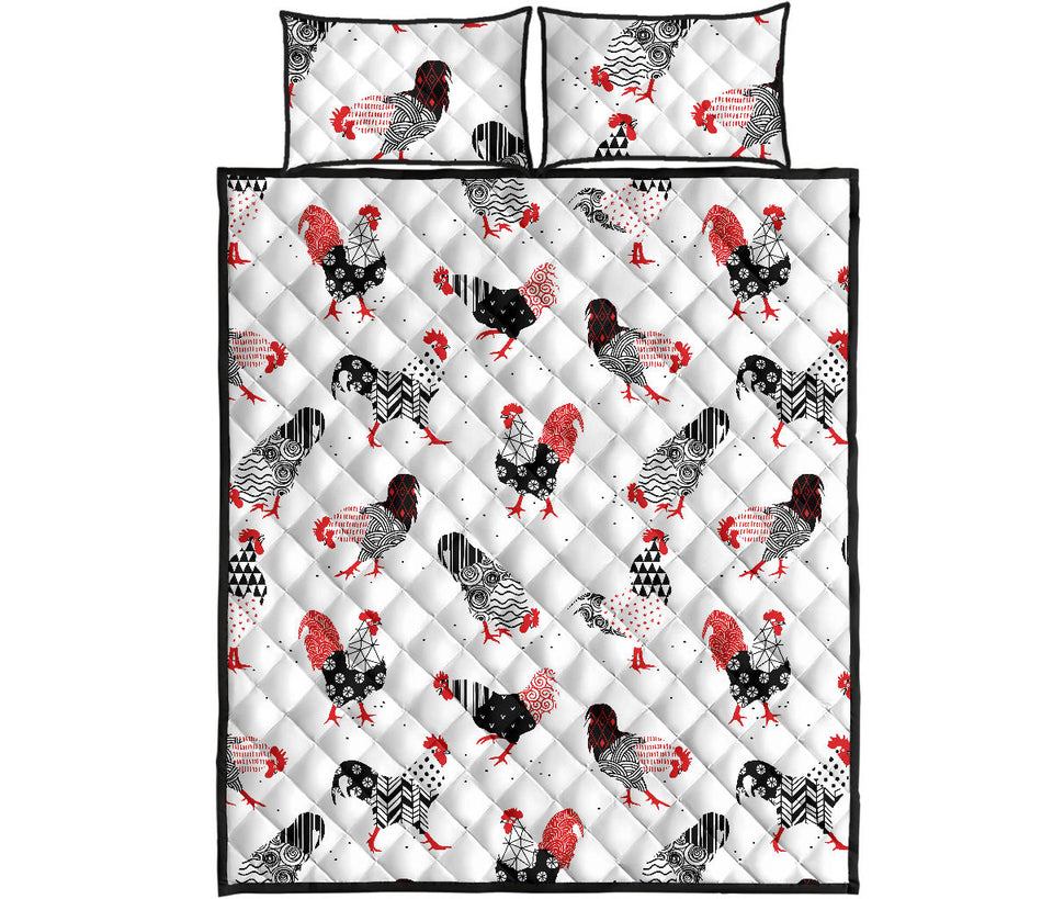 Cool rooster chicken cock floral ornament background Quilt Bed Set