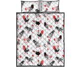 Cool rooster chicken cock floral ornament background Quilt Bed Set