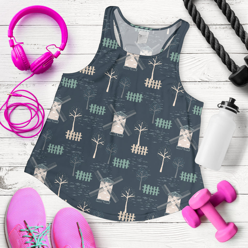 windmill tree pattern Women Racerback Tank Top