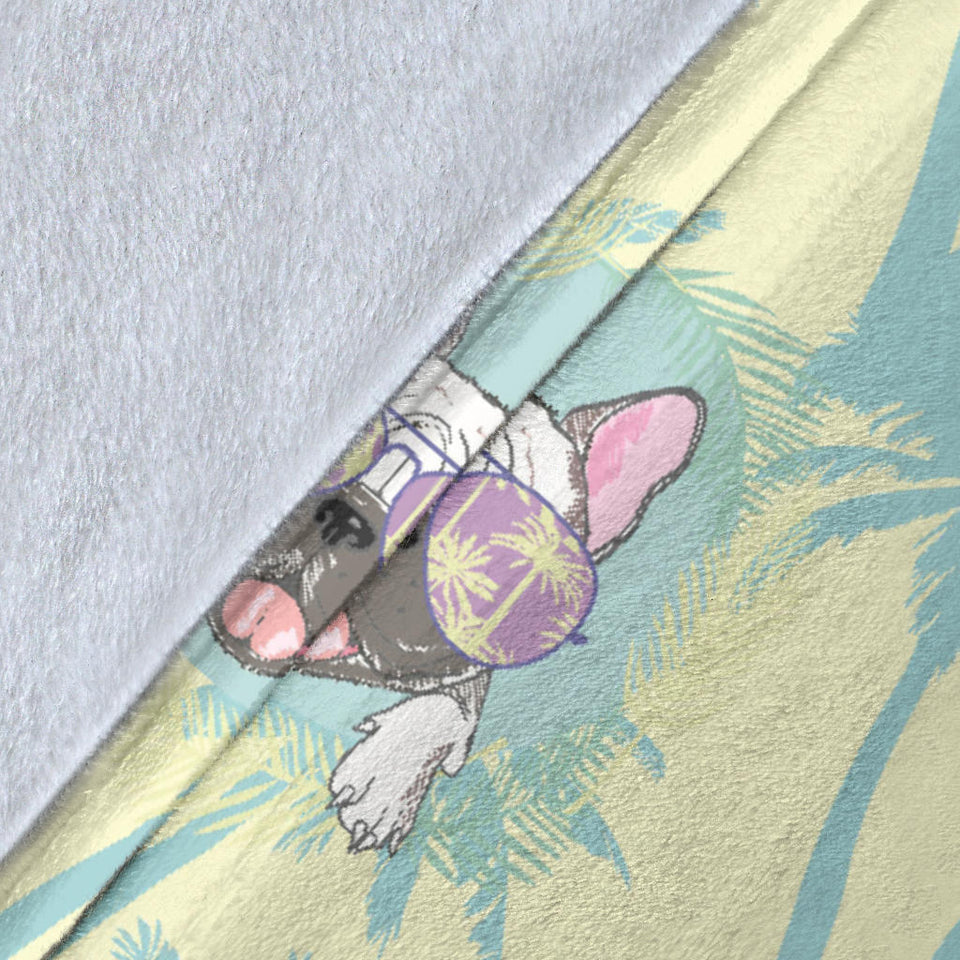 French Bulldog Hawaii Blackground Premium Blanket