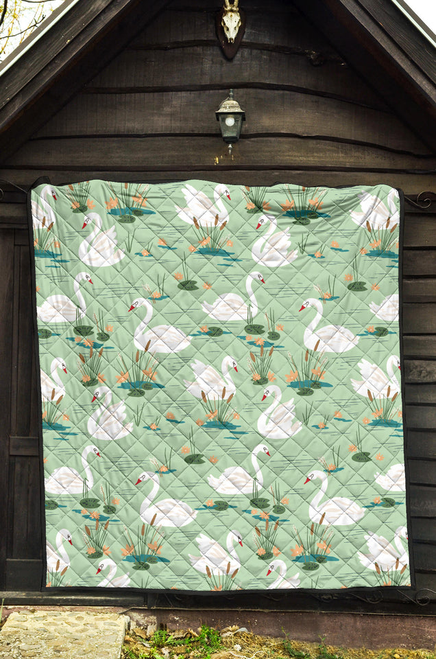 White Swan Lake Pattern Premium Quilt