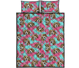 Beagle muzzles turquoise paint splashes pink pattern Quilt Bed Set