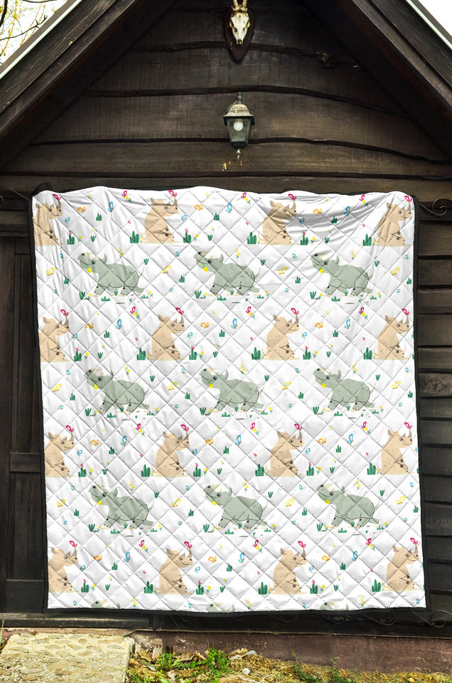 Cute Rhino Pattern Premium Quilt