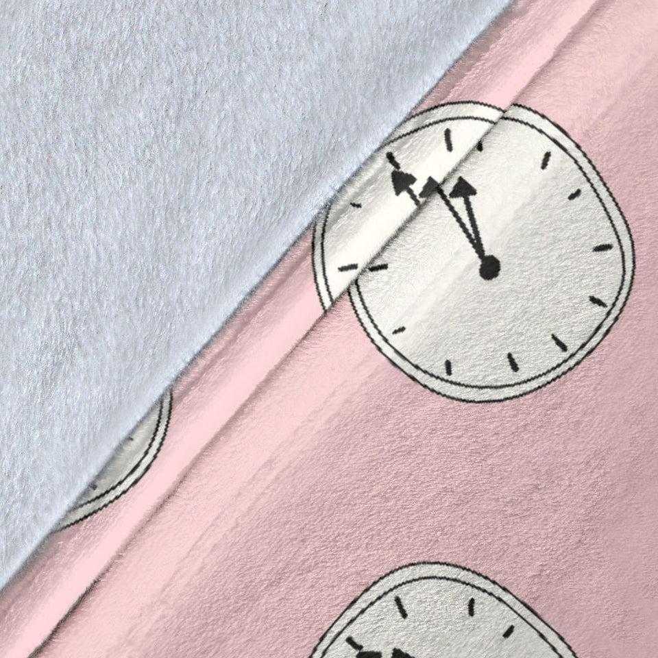 Clock Pattern Pink Blackground Premium Blanket