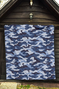 Blue Camo Camouflage Pattern Premium Quilt