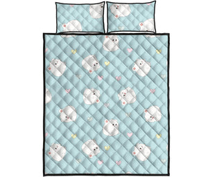 White cute hamsters heart pattern Quilt Bed Set