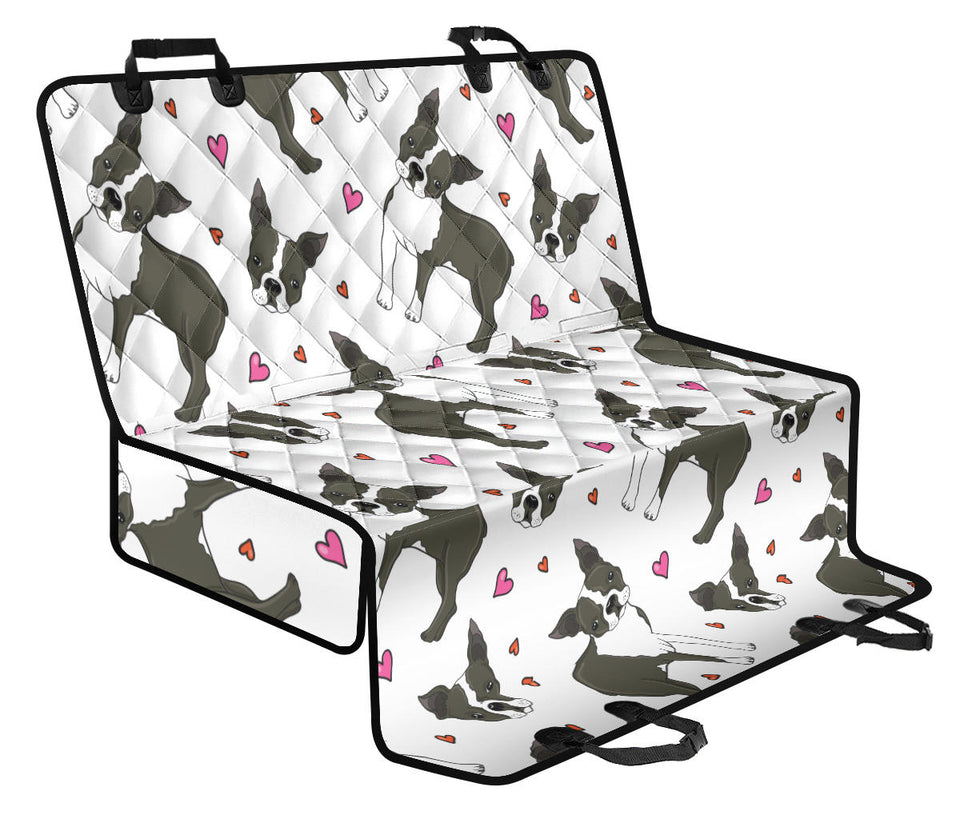 Boston Terrier Dog Hearts Vector Pattern Dog Car Seat Covers