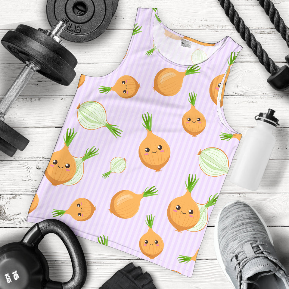 cute onions smiling faces purple background Men Tank Top
