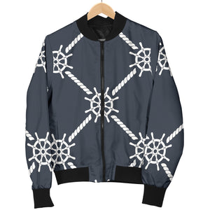 Nautical Steering Wheel Rope Pattern Women'S Bomber Jacket