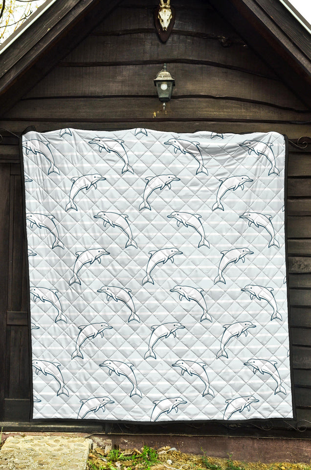 Dolphin Blue Striped Background Premium Quilt
