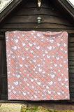 Coral White Heart Pattern Premium Quilt