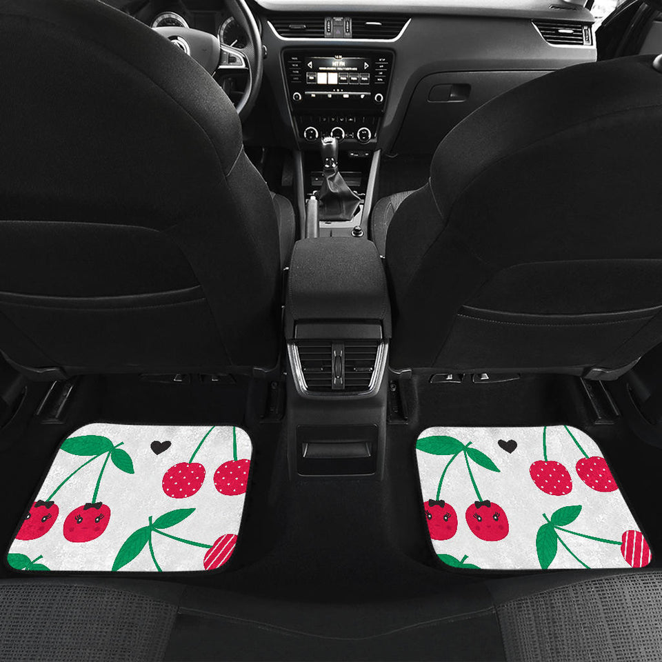 Cherry Pattern White Background Front And Back Car Mats