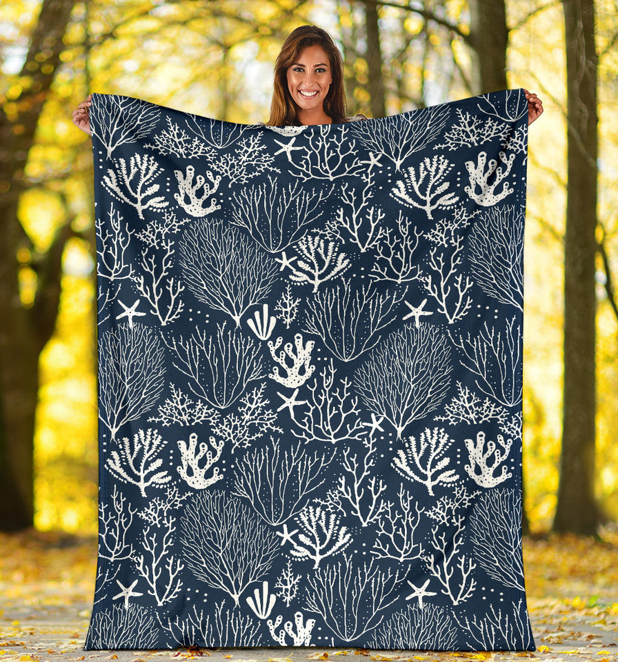 Coral Reef Pattern Print Design 05 Premium Blanket