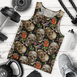 Skull rose humming bird flower pattern Men Tank Top