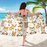 Cute Dog Corgi Striped Background Pattern Sarong