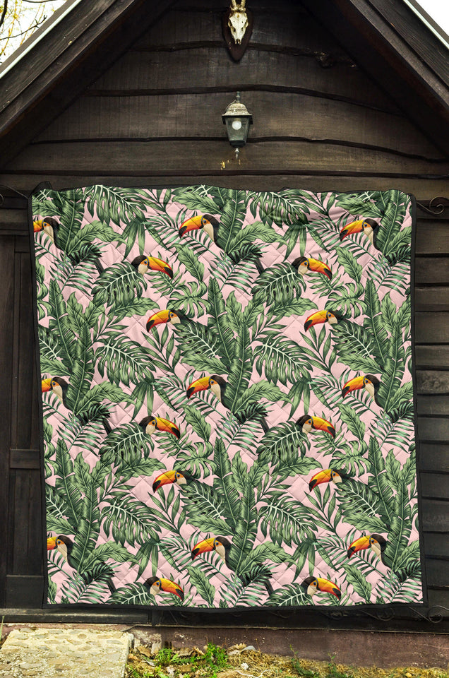 Toucan Tropical Green Jungle Palm Pattern Premium Quilt