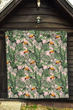 Toucan Tropical Green Jungle Palm Pattern Premium Quilt