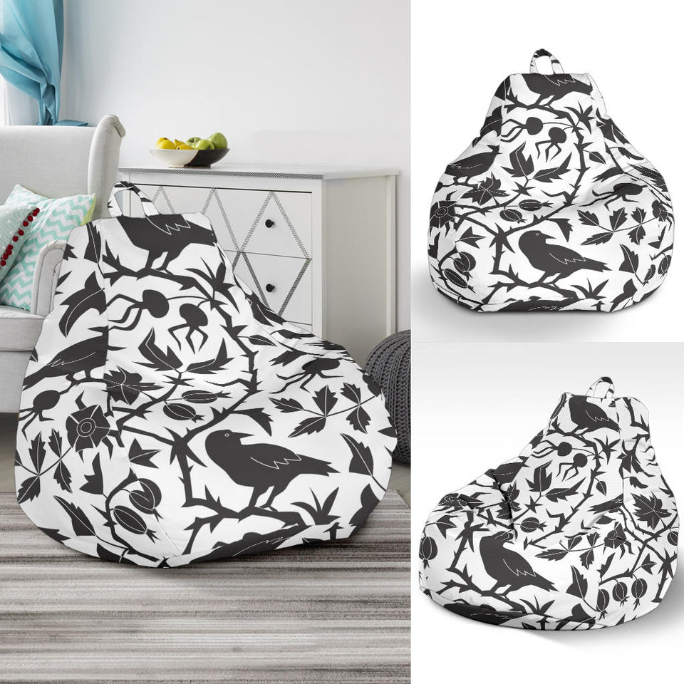 Crow Dark Floral Pattern Bean Bag Cover