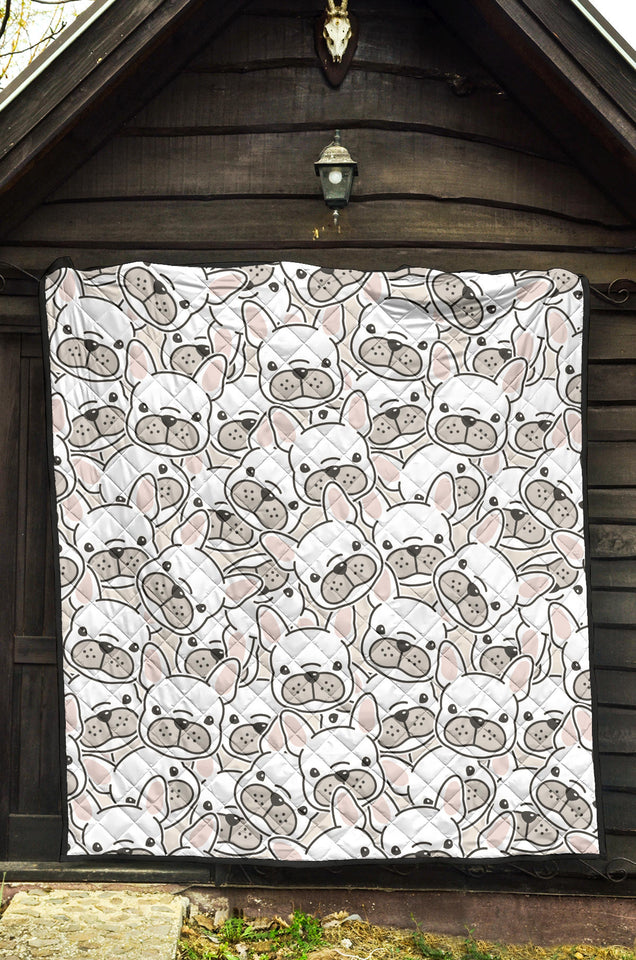 Cute French Bulldog Head Pattern Premium Quilt