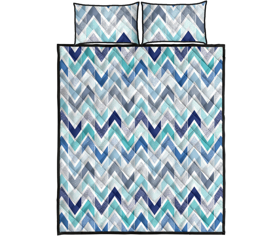 zigzag  chevron blue pattern Quilt Bed Set