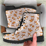 Cute Corgis Pattern Pink Background Leather Boots