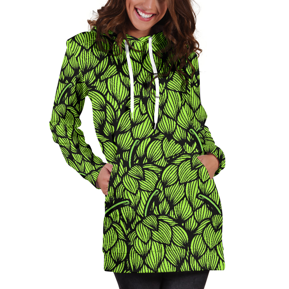 Green Hop Pattern Women'S Hoodie Dress