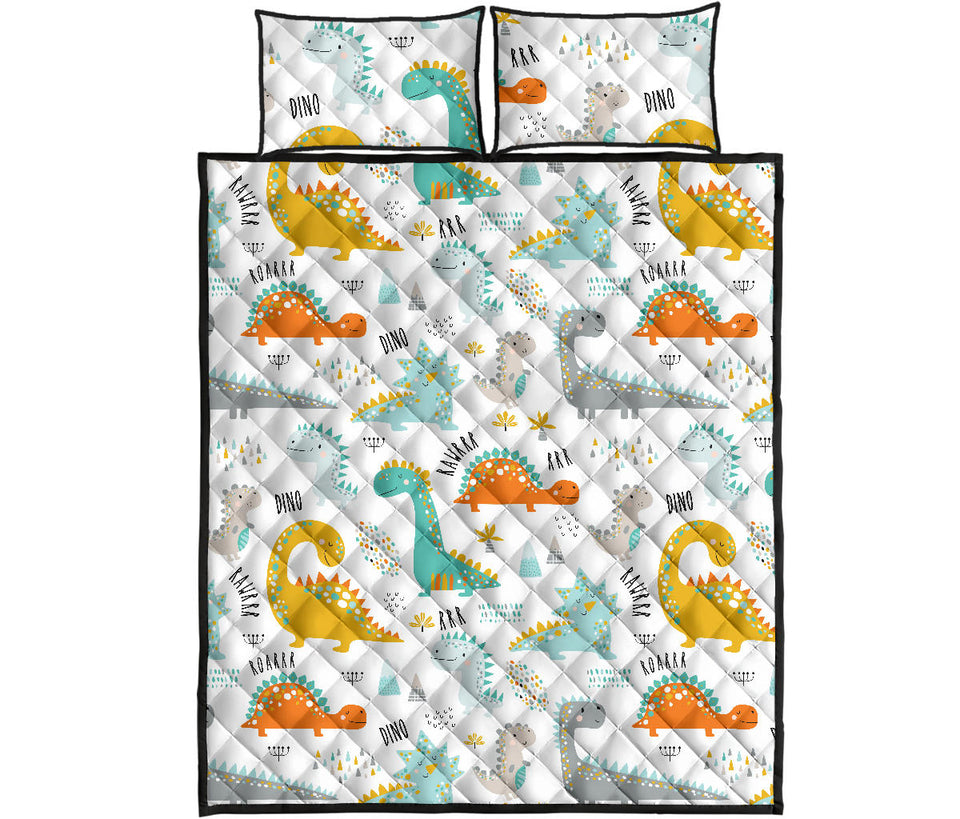 Cute funny kids dinosaurs pattern Quilt Bed Set
