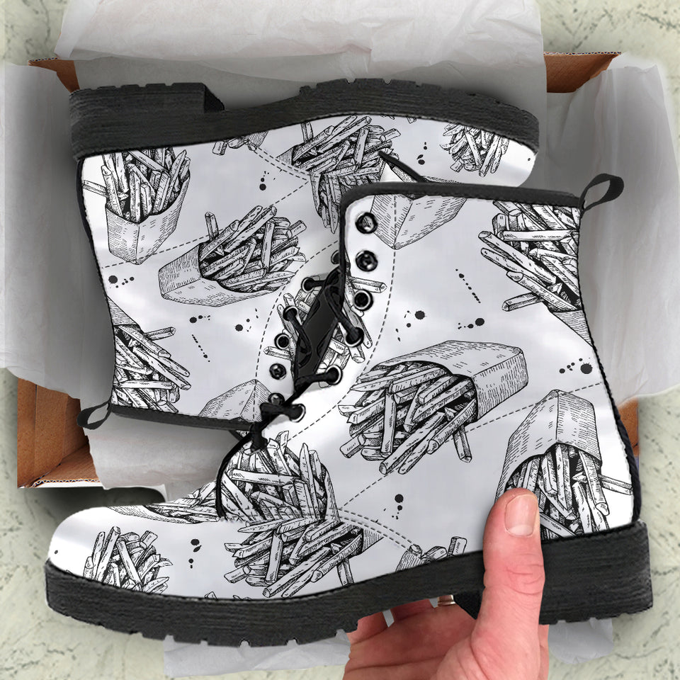 Hand Drawn French Fries Pattern Leather Boots