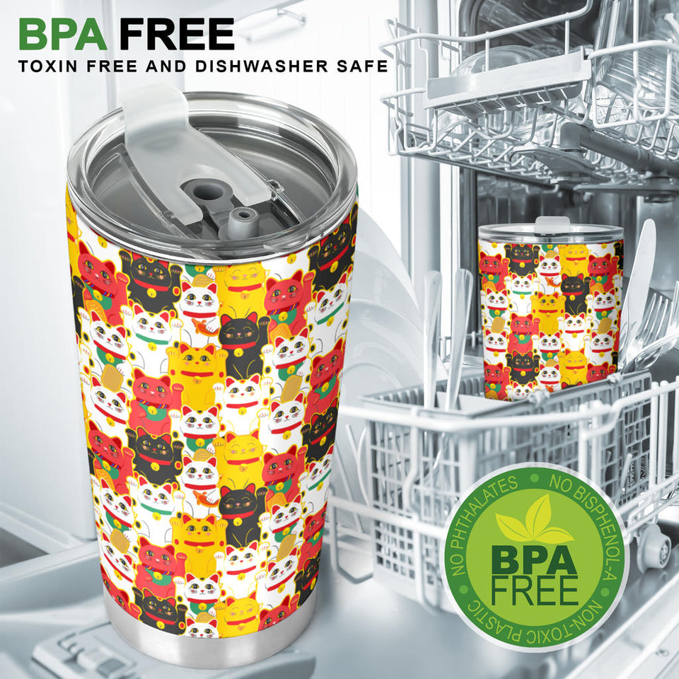 Colorful Maneki Neko Lucky Cat Pattern Tumbler