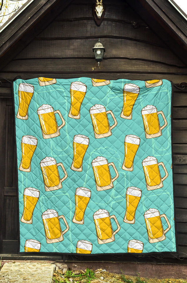 Beer Pattern Green Background Premium Quilt